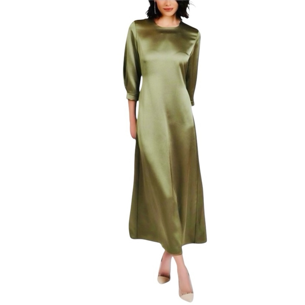 NWT Olivvi Kate Satin Evening Dress in Deep Green - Size L